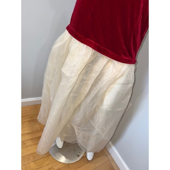 Commense Semi-Sheer‎  Velvet Strapless Red Corset Tulle Dress Formal Party Prom - Picture 7 of 8